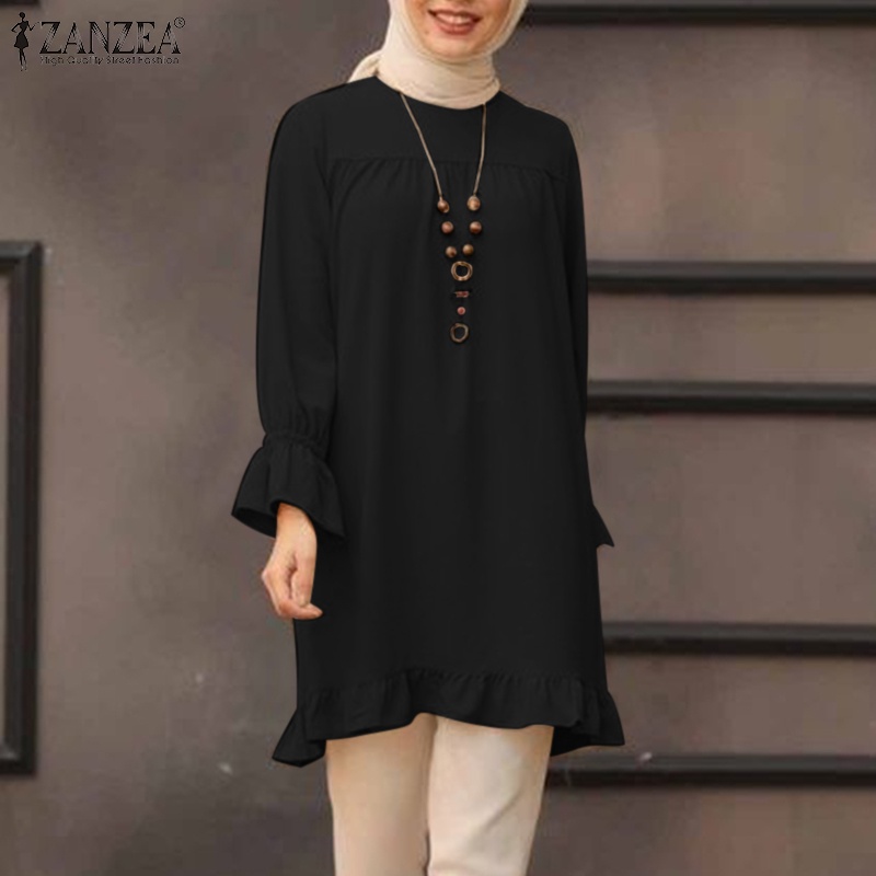 Zanzea Áo Kiểu Babydoll Tay Phồng Màu Trơn Thời Trang Cho Phụ Nữ Hồi Giáo