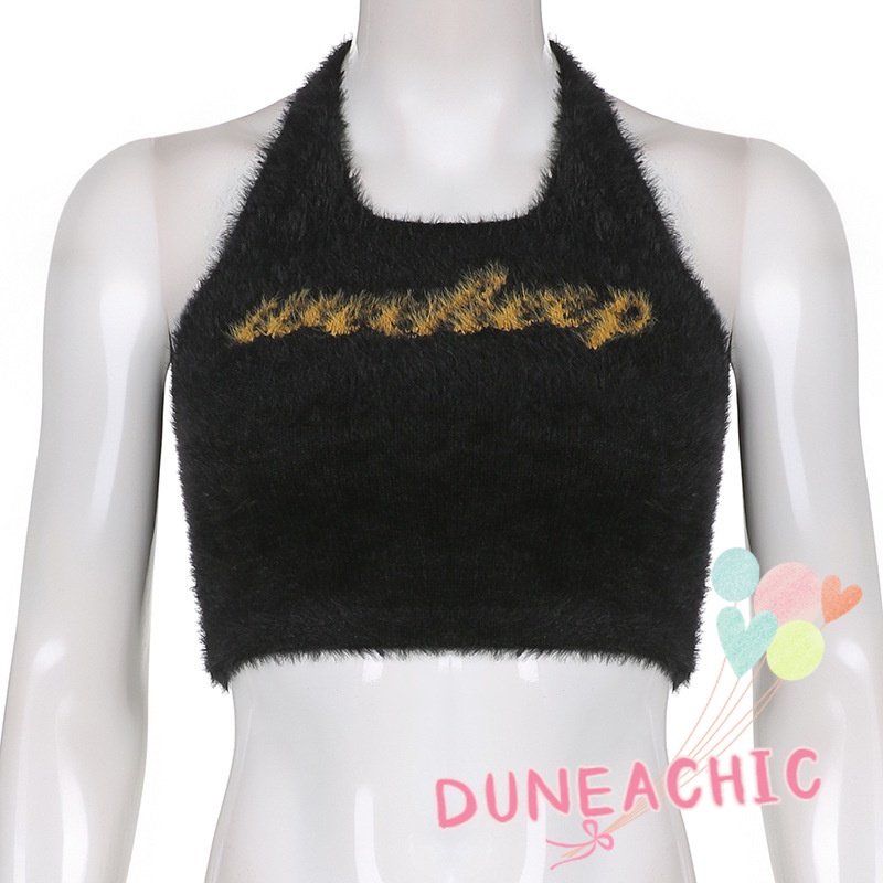 DUNEA Áo Tank Top Dệt Kim In Chữ Kiểu Vintage Cá Tính Cho Nữ