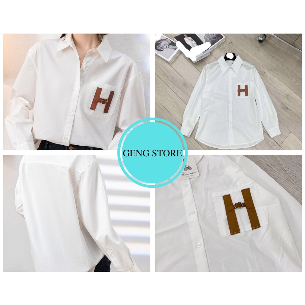 Áo Sơ Mi Trắng Nữ Chữ H Style Cao Cấp, Áo Somi Dài Tay Dáng Rộng