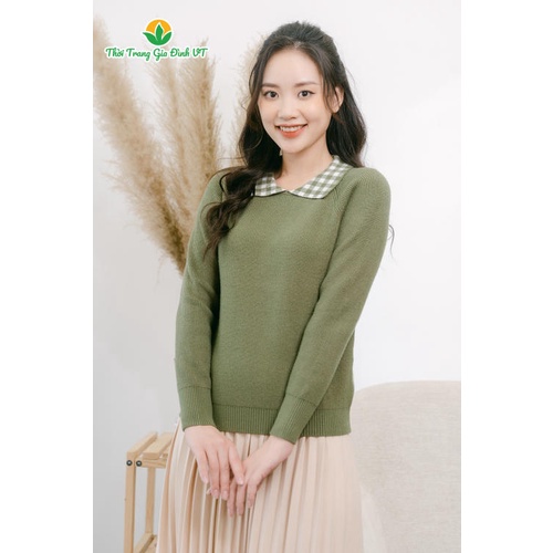 Áo len nữ cổ bẻ phối kẻ A15.2102- Thời trang gia đình VT | BigBuy360 - bigbuy360.vn