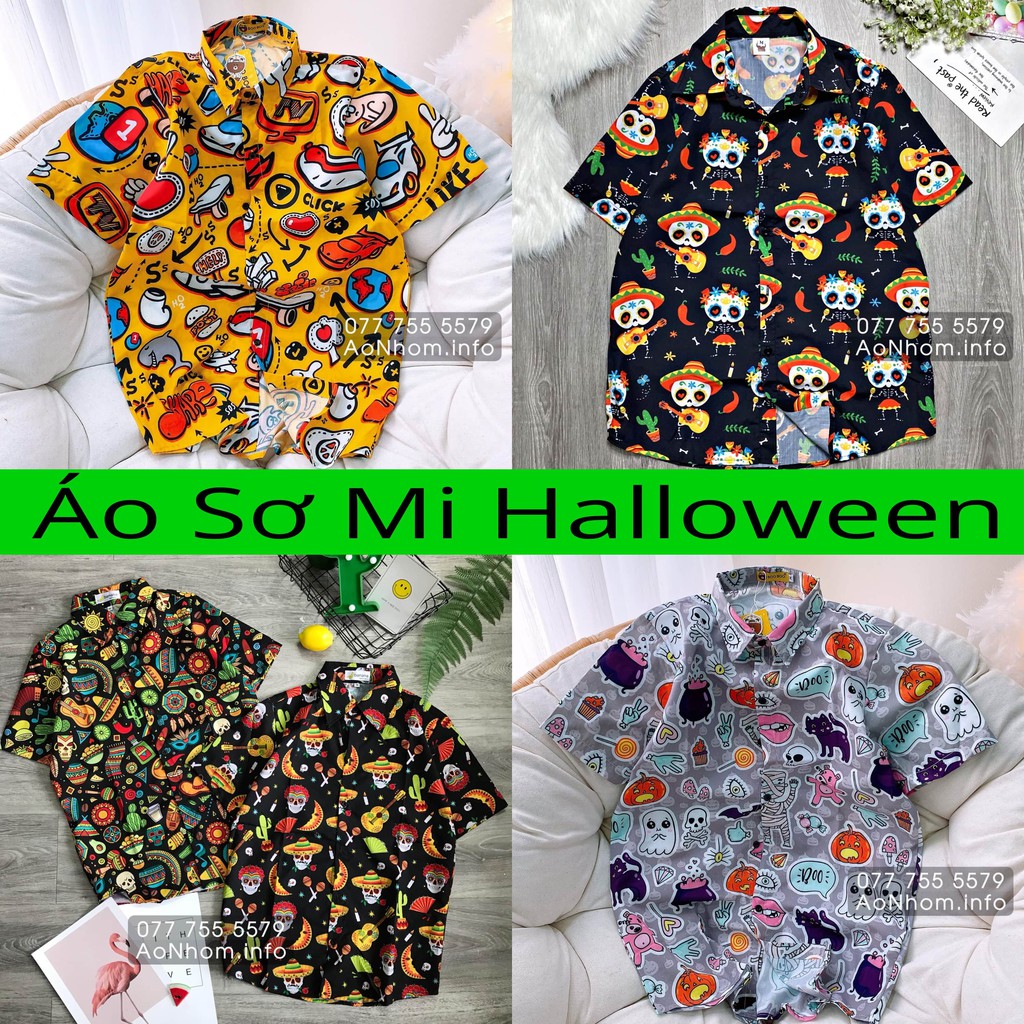 Áo sơ mi Hawaii đi biển - Ma xanh, Đầu lâu, Xương sọ, Halloween