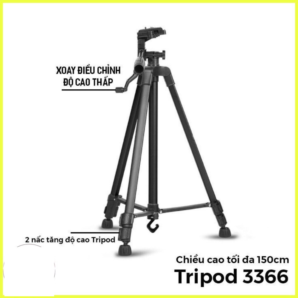 GẬY TRIPOD 3366-S CHO ĐIỆN THOẠI VÀ MÁY ẢNH chiều cao tối đa 150 cm ( 1 bộ )