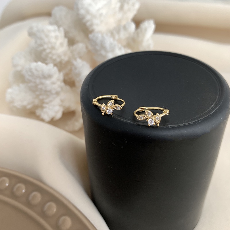 Khuyên Tai Tròn 1 Đôi Bông Tai Hình Chiếc Lá Đính Đá Zircon Không Gây Dị Ứng 14k Thời Trang Cho Nữ