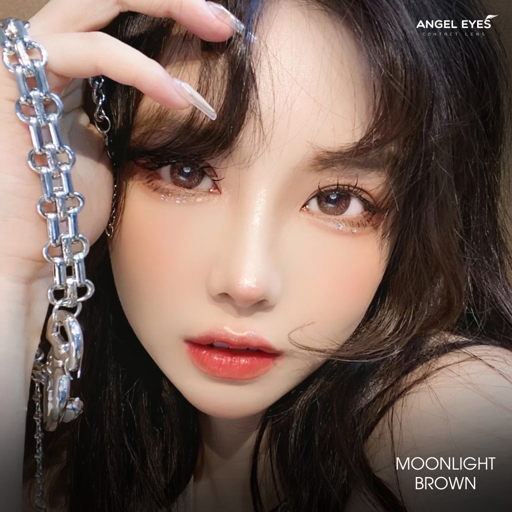 Kính giãn tròng màu nâu có độ 0-6 Moonlight Brown thương hiệu Angel Eyes đường kính 14.5mm