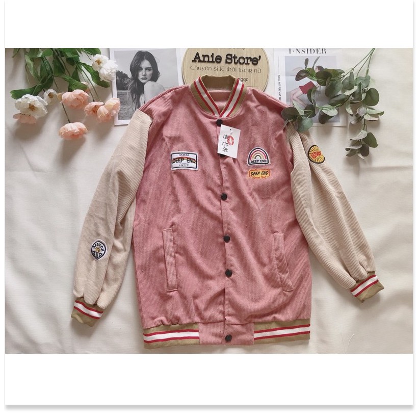 [Mã giảm] Áo Khoác Bomber Unisex Chất Nhung 🦋Áo Jacket Khuy Bấm Tay Bo Phối Màu Form Rộng 2 Màu 🦋 | BigBuy360 - bigbuy360.vn