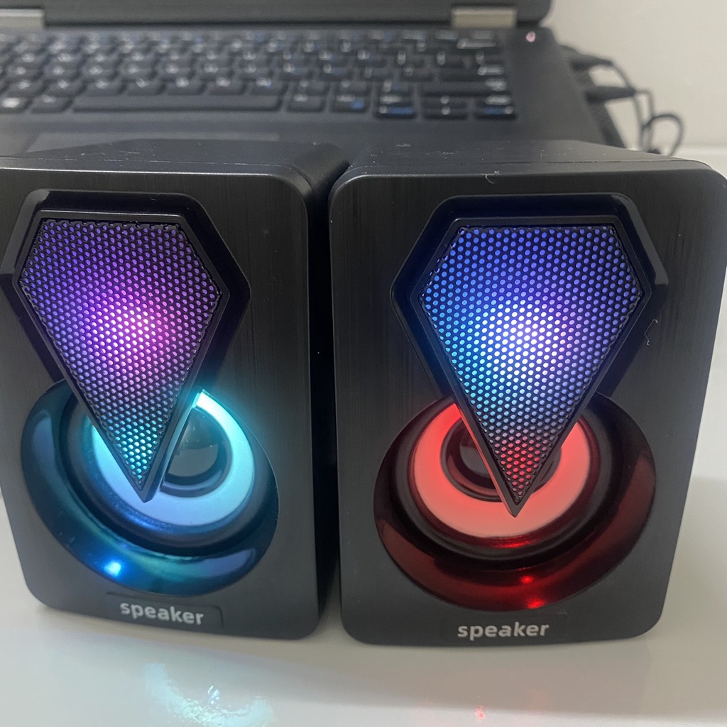 Loa vi tính máy tính mini laptop LED 7 màu E-1046/ E-1053 để bàn bass giá rẻ PUKIGO L046