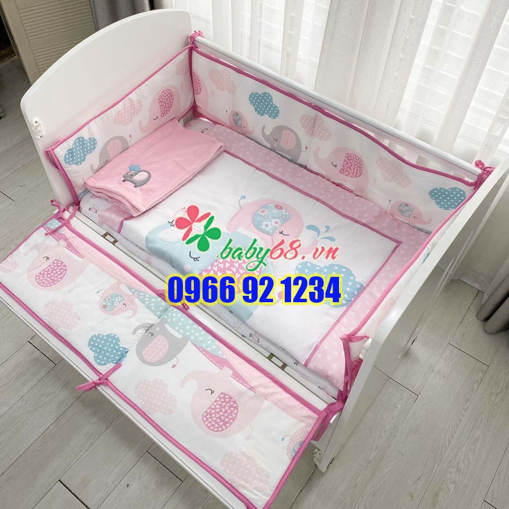 Set quây cũi vải 7 món chính hãng Umoo thoáng mát, 100% vải cotton thoáng mát