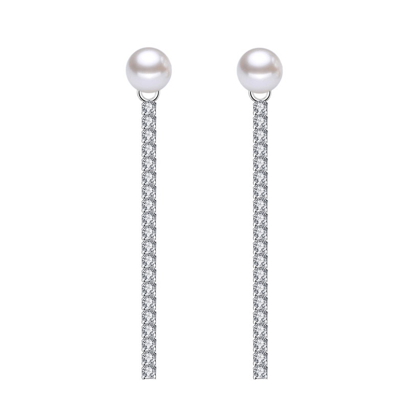 Khuyên Tai Bạc 925 Dáng Dài Đính Đá Zircon / Ngọc Trai Nhân Tạo Phối Tua Rua Phong Cách Hàn Quốc Thời Trang Cho Nữ-S1