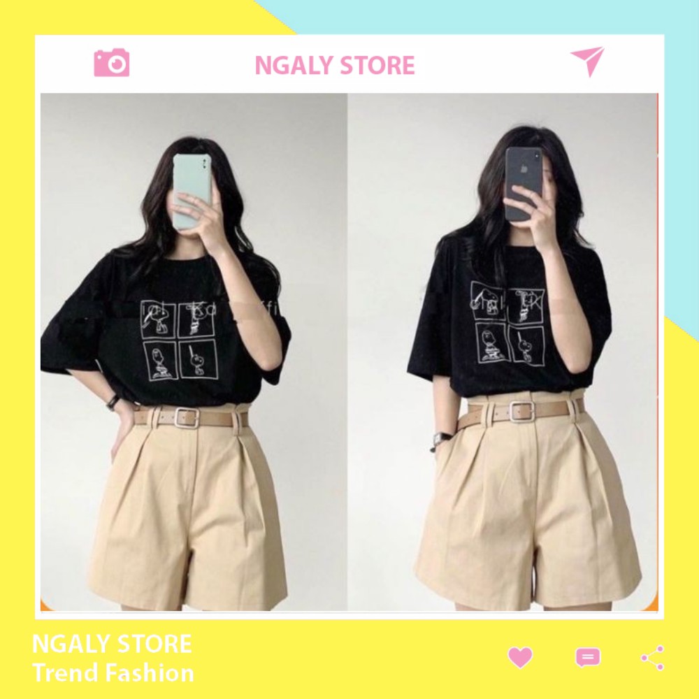 Set đồ nữ cá tính Ulzzang đi chơi mua hè giá rẻ Áo phông tay lỡ quần short SNOOPY SDN01