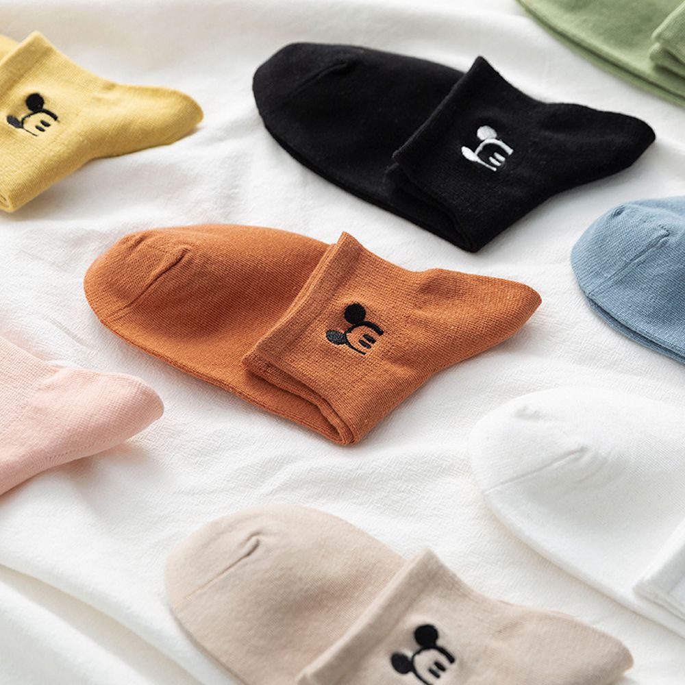 Đôi vớ cotton cổ thấp in hình chuột Mickey phong cách Harajuku Hàn Quốc đơn giản dễ thương