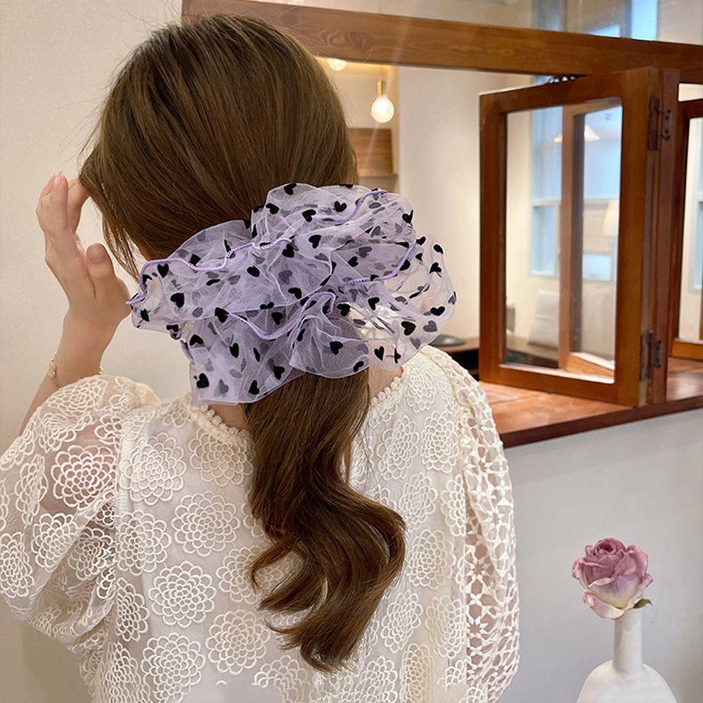 Dây Buộc Tóc Vải Lưới Co Giãn Họa Tiết Chấm Bi / Trái Tim Dễ Thương Cho Bạn Gái