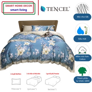 [5 món] Bộ chăn ga gối hè cao cấp 100%Tencel 100s, họa tiết Hoa Hồng leo, chất liệu mềm mịn mát