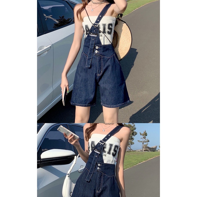 [LININ] Quần Yếm Denim Mỏng Lệch Vai Dáng Rộng Size Lớn Phong Cách Hàn Quốc Mới Dành Cho Bạn Nữ