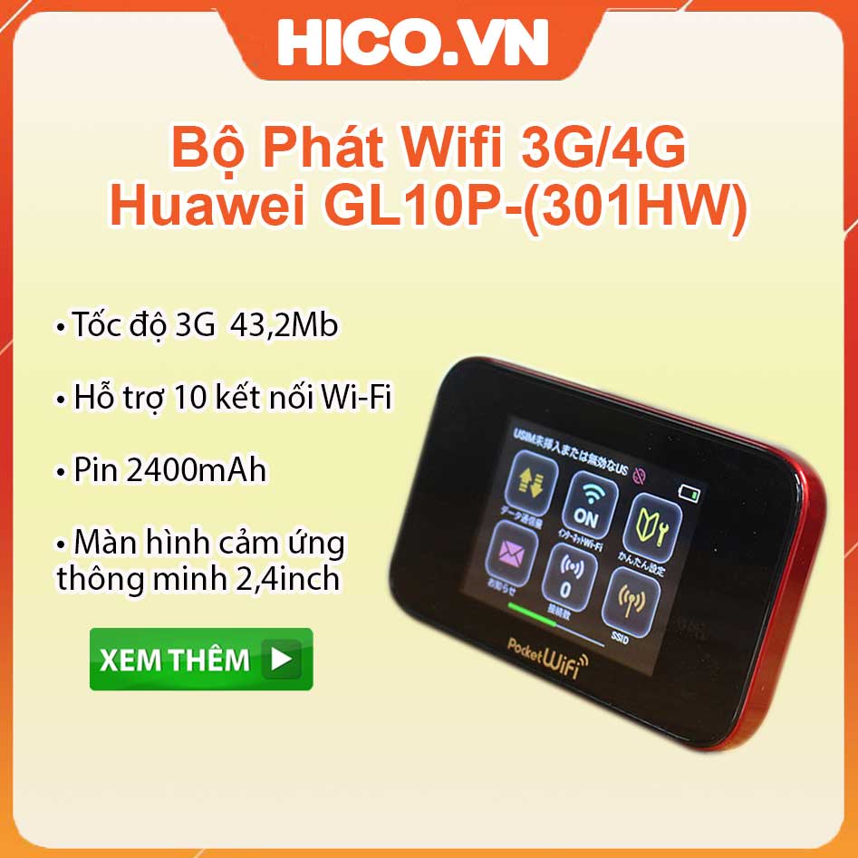 Huawei Emobile GL10P Thiết bị phát wifi 3G chất lượng đến từ Nhật Bản , màn hình cảm ứng thông minh