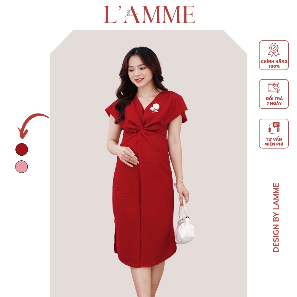 Váy bầu đẹp Carol Dress (KHÔNG KÈM HOA) chất vải mềm dập ly cao cấp được thiết kế bởi LAMME
