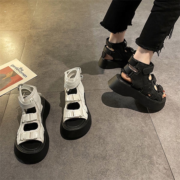 Giày Sandal Khóa Dán Đế Dày Phong Cách Harajuku Mùa Hè Mới Dễ Phối Đồ Cho Nữ Sinh