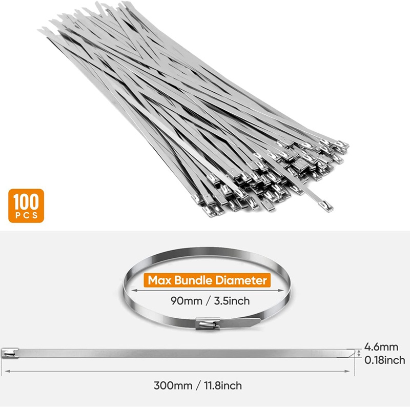 100 cái Dây buộc hàng rào liên kết chuỗi , Dây buộc Zip bằng thép không gỉ tự khóa đa năng cho vườn ngoài trời Trang trại hàng rào lồng vật nuôi