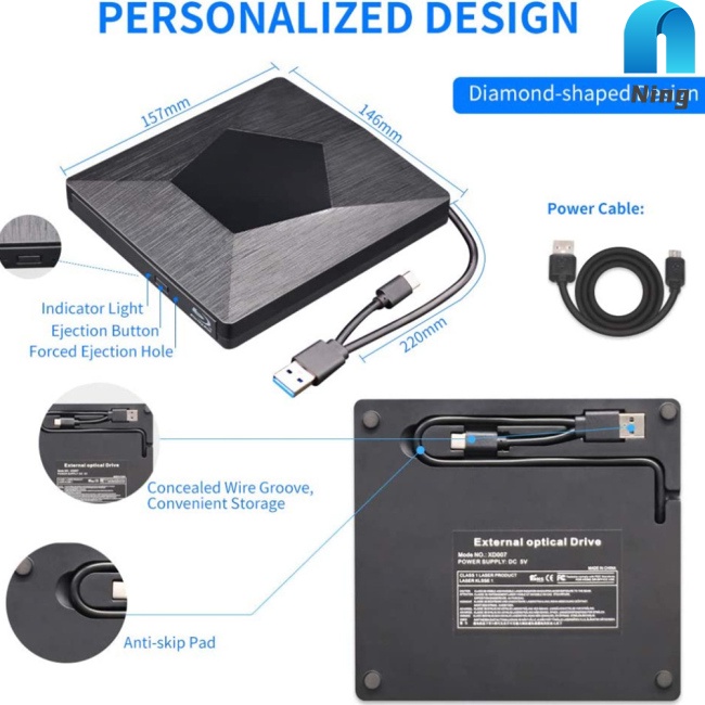 Đầu Ghi DVD/CD Usb 3.0 Type-C Cho Máy Tính Để Bàn Notebook