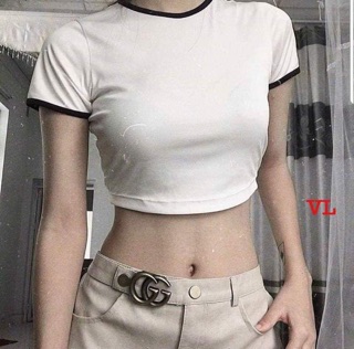 Áo croptop trơn viền cổ V&L
