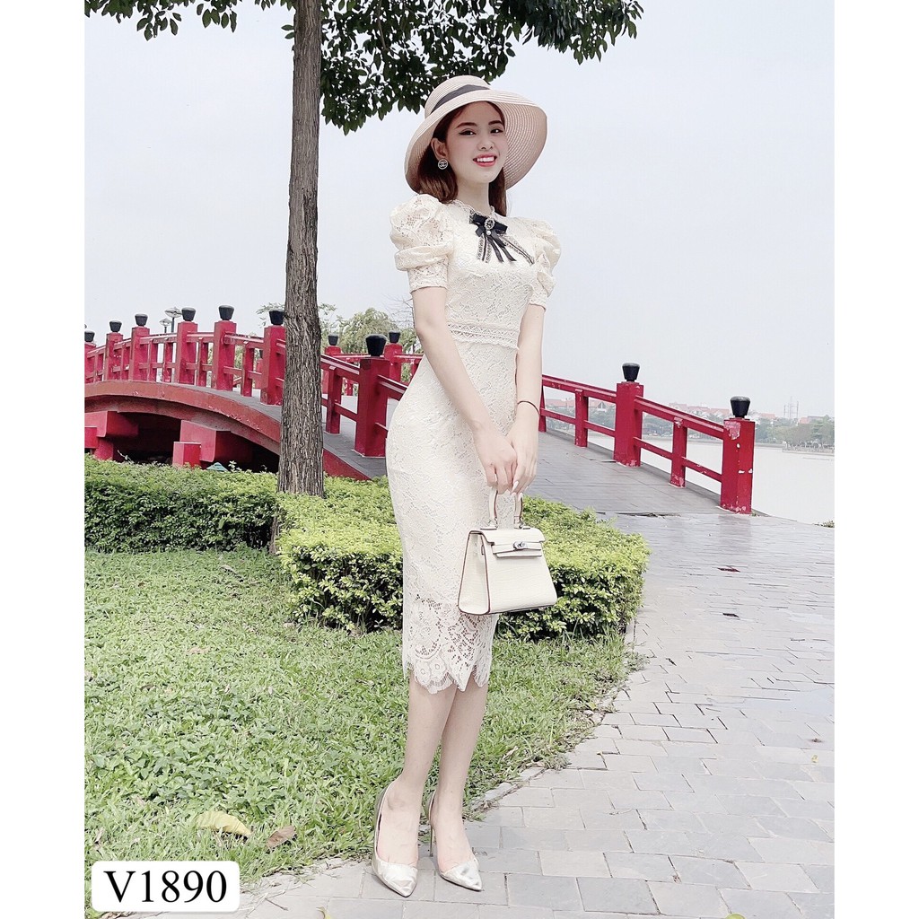 Váy ren be kem tay bồng kèm tag V1890 - DOLCE VIVA COLLECTION