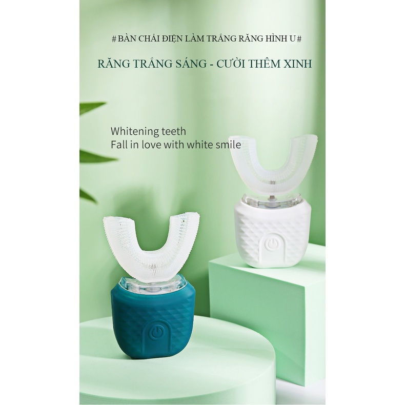 Bàn chải đánh răng điện tự động hình chữ u, làm trắng sáng và sạch 360 độ, loại bỏ mảng bám lâu ngày. Bảo hành 2 năm.