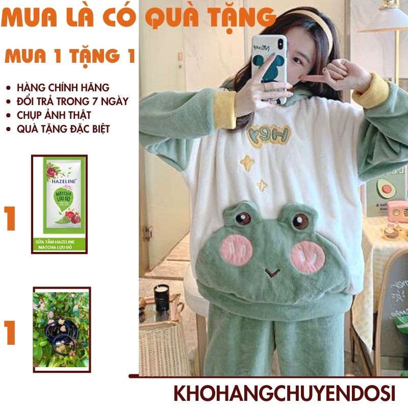 Bộ đồ ngủ mùa đông lông cừu ếch xanh cute ,đồ mặc nhà cho nữ siêu ấm