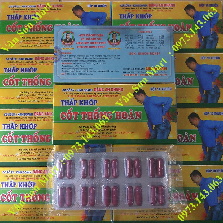 10 hộp Thấp Khớp Cốt Thống Hoàn Đặng An Khang 10 khuôn (20 viên nang)