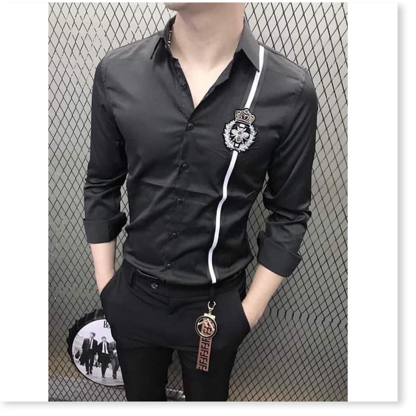 ÁO SƠ MI LỤA KHÔNG NHĂN,2 MÀU SANG TRỌNG,HỌA TIẾT LOGO ÁO SIÊU NGẦU LANA FASHION