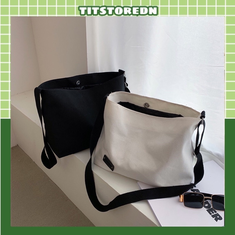 Túi đeo chéo phối màu quai cotton vừa a4 (có sẵn)