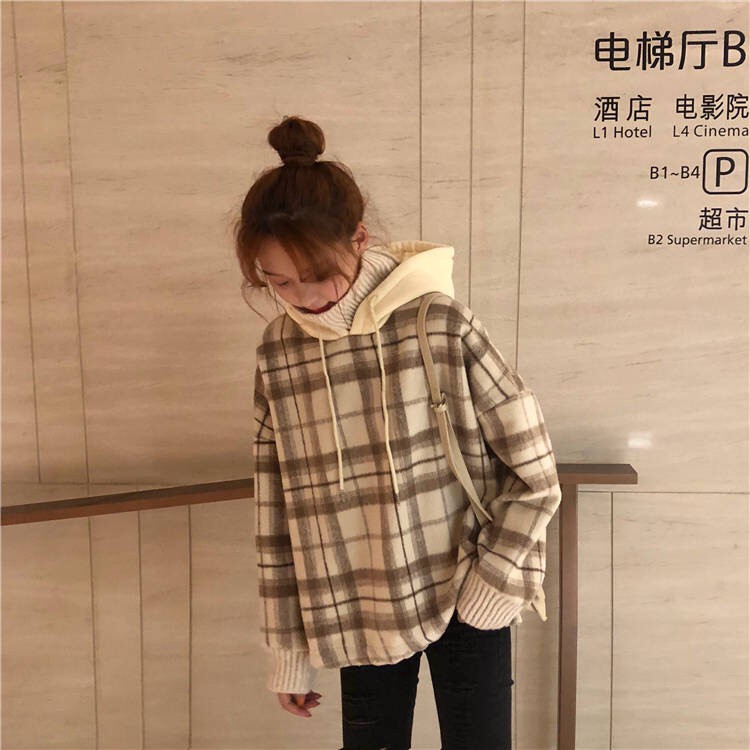 Áo Hoodies tay dài cổ cao phong cách Hàn Quốc