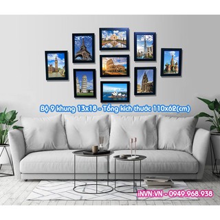 Bộ 9 khung ảnh treo tường 13x18 cm - Tặng in hình và phụ kiện treo khung