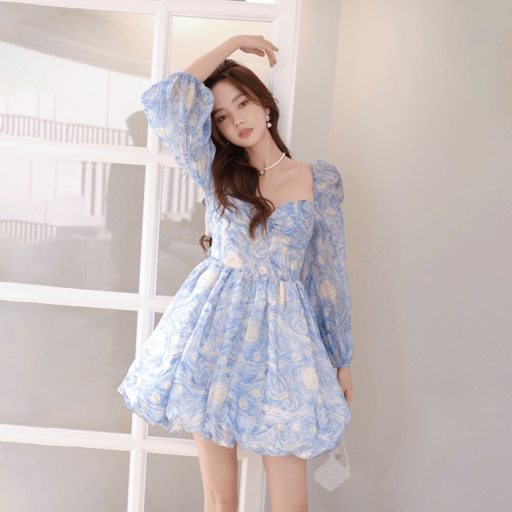 (Free ship) Đầm Voan Cho Tiểu Thư  Tay Dài Hở Lưng Cực Xinh Xắn UP HHP Fashion