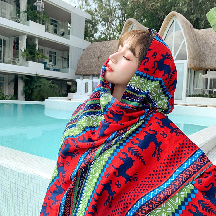 [NowShip2h] Khăn Quàng Cổ (Khăn Choàng Cổ) Boho Du Lịch Biển Thổ Cẩm  - Chất Liệu Cotton - 90x190cm - Mã KC026