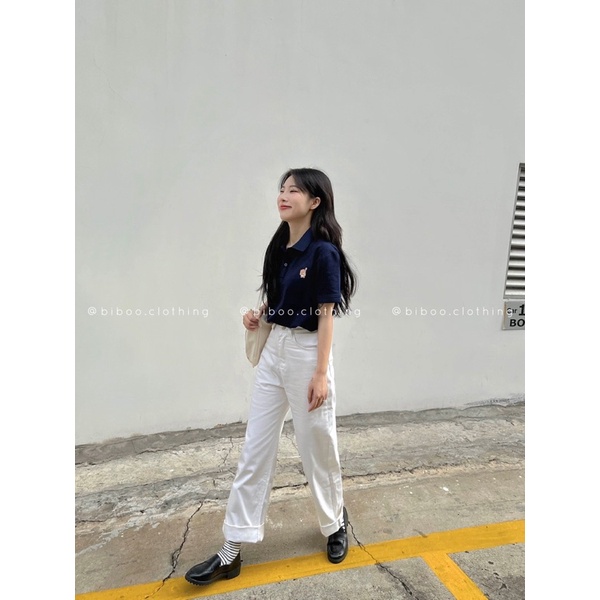 BIBOO - Áo polo có cổ tay ngắn form unisex nam nữ GẤU TREO chất liệu cotton cao cấp