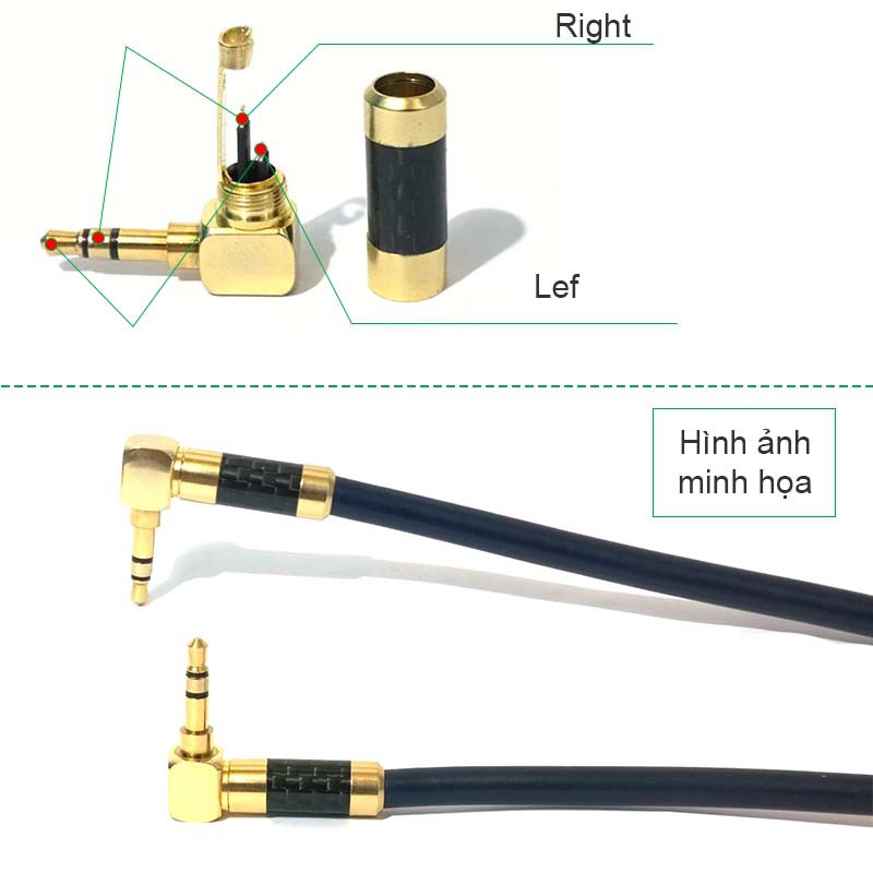 Đầu hàn chân cắm audio 3.5mm stereo bẻ góc gold 24K OD-3.0/5.0mm thương hiệu Brawis BR-35M-AGOT1