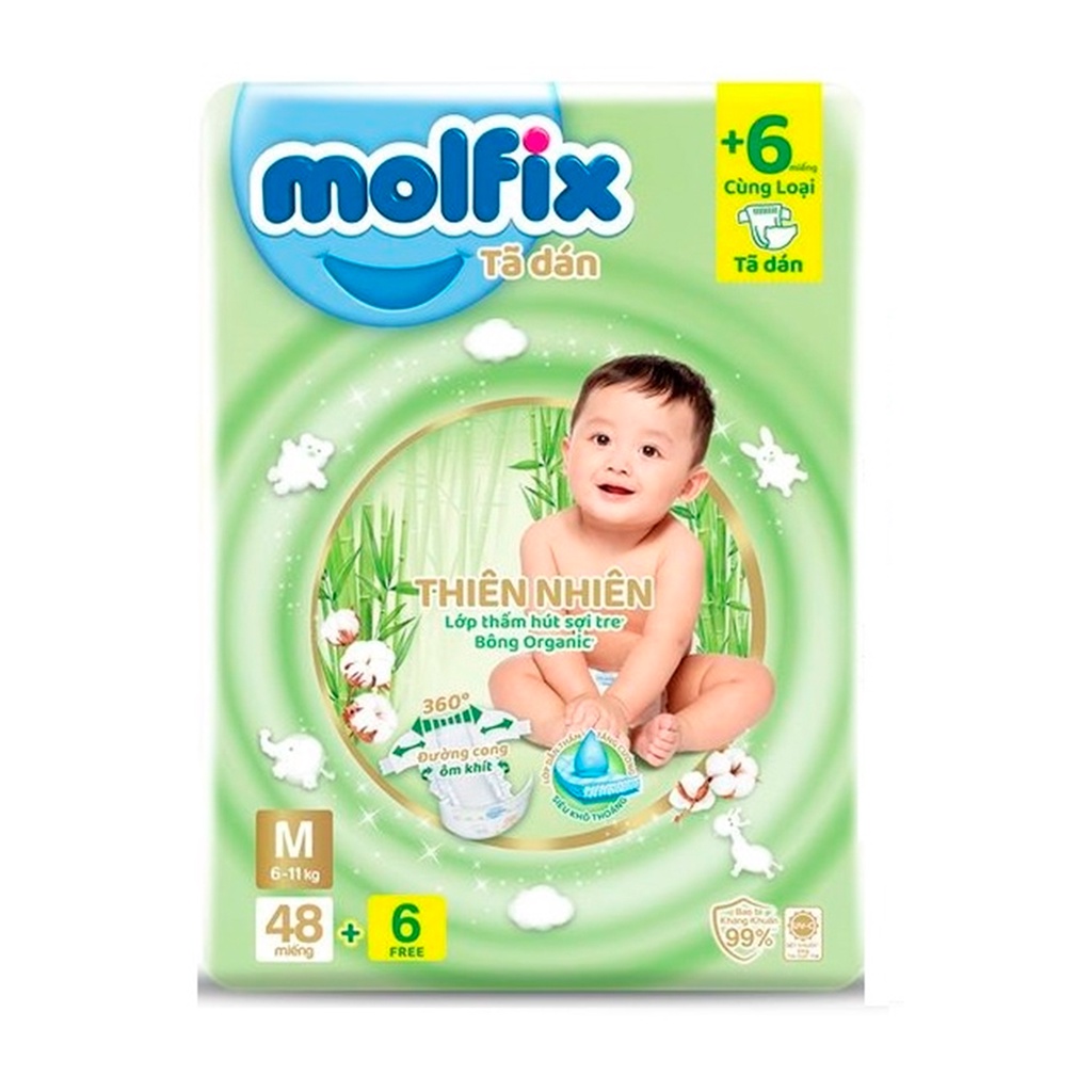 Tã dán Molfix Thiên nhiên Jumbo M  Gói 48+6 miếng