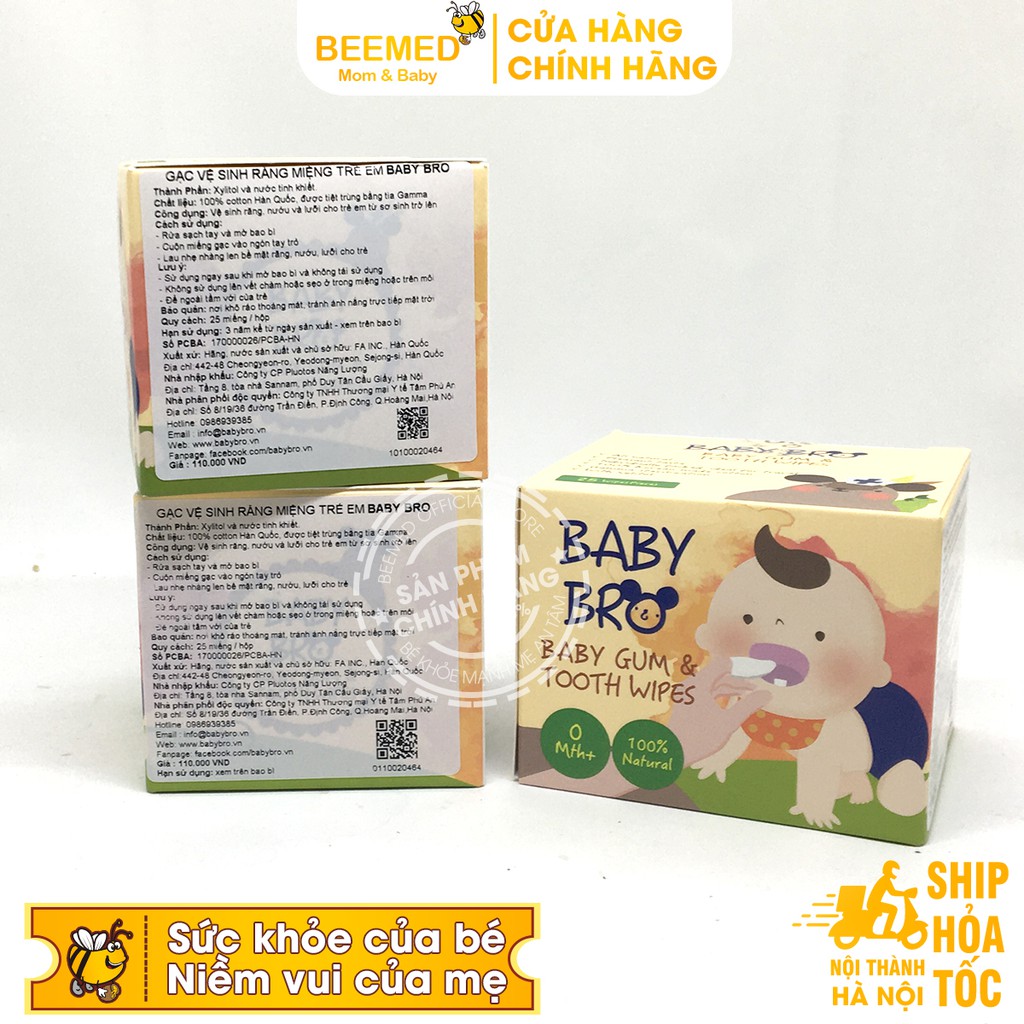 Gạc rơ lưỡi Baby Bro - Nhập khẩu Hàn Quốc - Baby Pro vệ sinh răng miệng cho bé - Khăn lau răng miệng Babybro