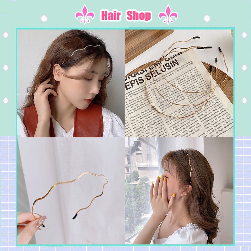 Băng đô bằng kim loại dạng gợn sóng thiết kế đơn giản ngọt ngào phong cách Hàn Quốc cho nữ