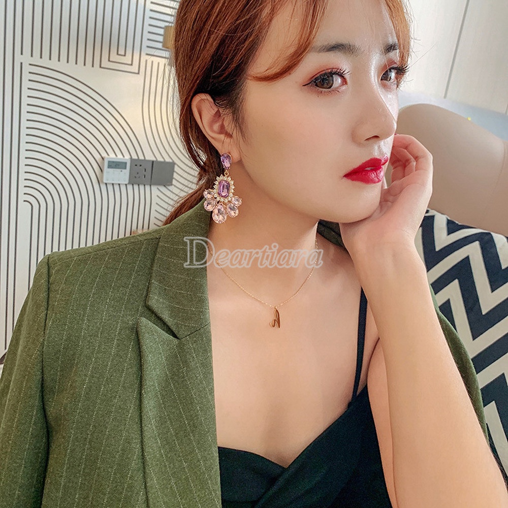 Đôi Khuyên Tai Dài Đính Đá Thạch Anh Tím Thời Trang Cho Nữ