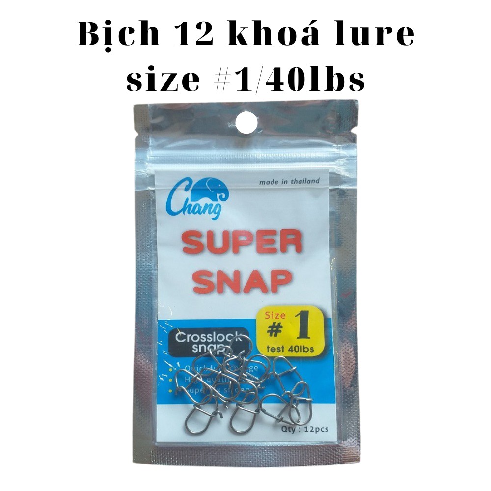 Khoá lure Super snap bịch 12 cái, bộ móc khoá link câu lure cá biển cá lóc cá chẽm tráp không gỉ sét siêu bền