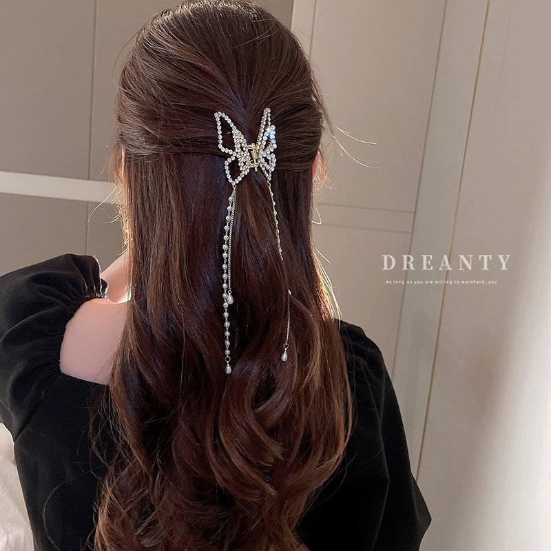 Kẹp Tóc Tua Rua Hình Cá Mập Đính Kim Cương Giả Phong Cách Hàn Quốc Cho Nữ