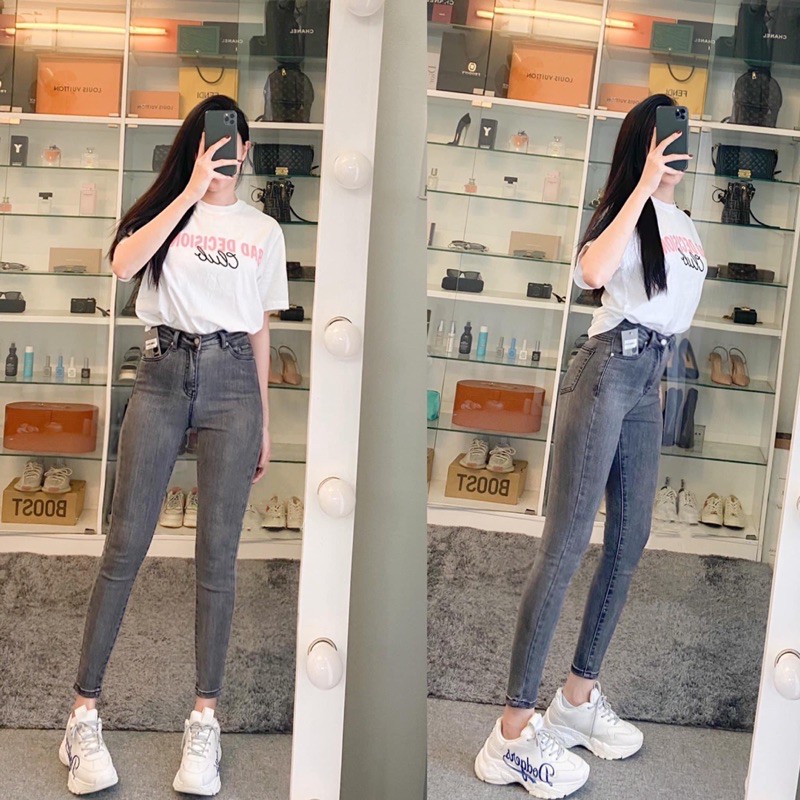 Quần Jean Quần Bò Xám Skinny Trơn lưng cao VNXK [ẢNH THẬT ] MÓM STORE | BigBuy360 - bigbuy360.vn