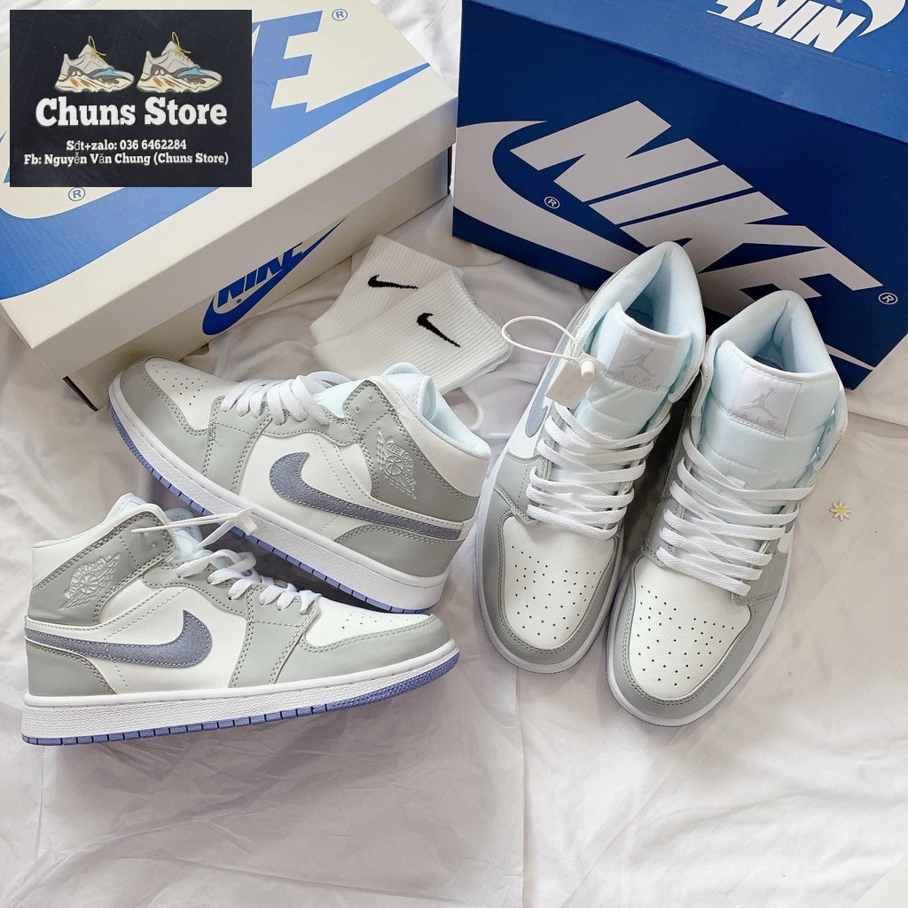 Giày Jordan grey wolf cổ cao xám đế xanh cao cấp giày thể thao nam nữ CT SHOE Jodan 1 hight mới