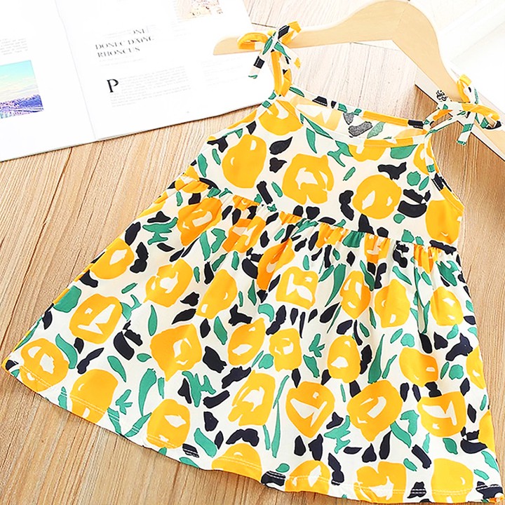 Đầm 2 dây cho bé gái 8-22kg, Váy 2 dây chất thô mềm nhẹ mát họa tiết tươi sáng siêu hot hit mùa hè Baby-S – SD084