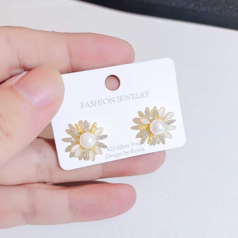 Đôi khuyên tai JIUDUOLAN mạ bạc mặt hoa hướng dương đính đá opal nhân tạo thời trang dành cho nữ