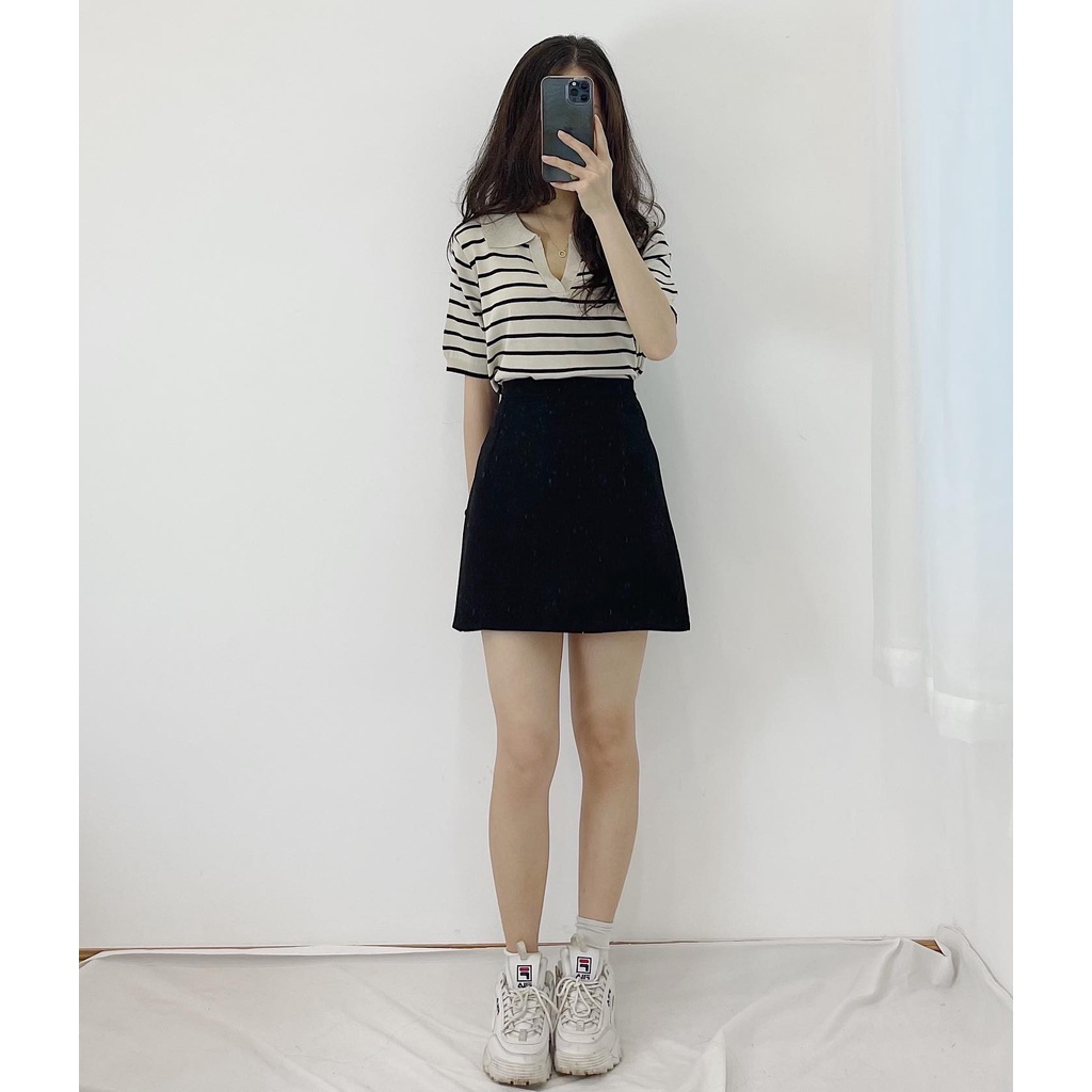 Áo thun len cổ polo sọc ngang thời trang nữ miho house