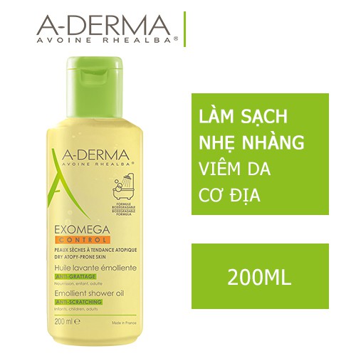 Sữa Tắm A-DERMA EXOMEGA CONTROL EMOLLIENT SHOWER OIL Cho Da Khô 200ML