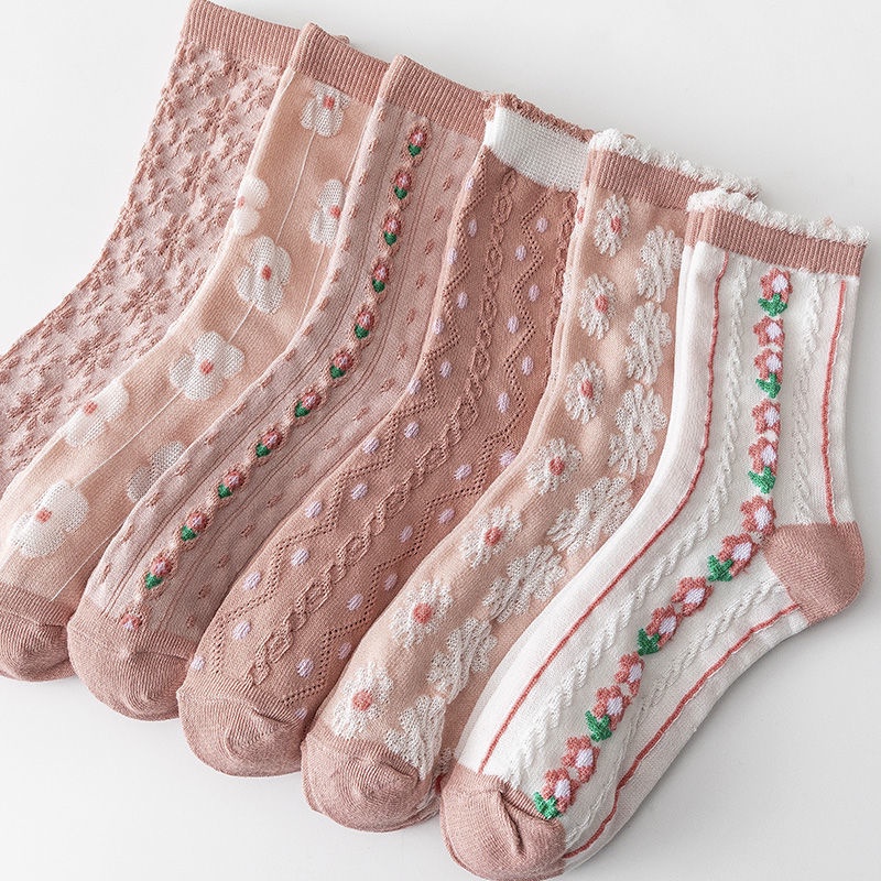 Vớ Cotton Cổ Cao Màu Hồng Dễ Thương Thời Trang Mùa Xuân Cho Nữ