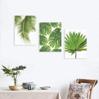 Tranh canvas bộ 3 tranh lá 40x60 tràn viền
