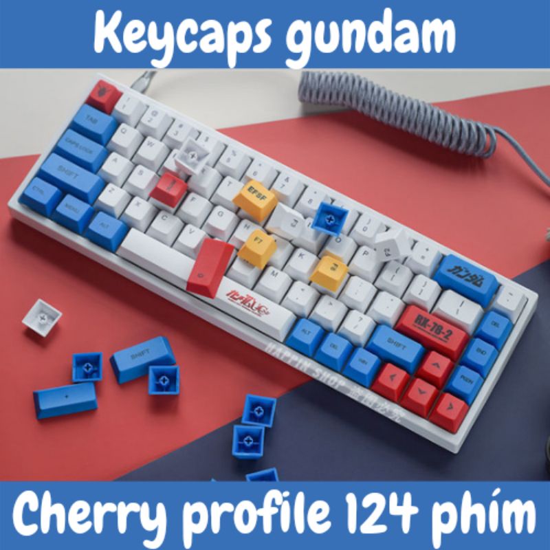 Keycaps Thick PBT Gundam Cherry Profile 124 nút dành cho phím cơ